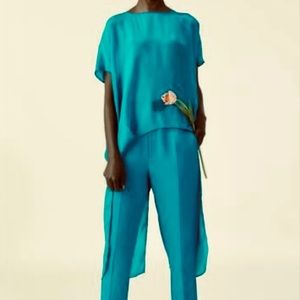 Zara Silky High Low Tunic with Split Back in Teal